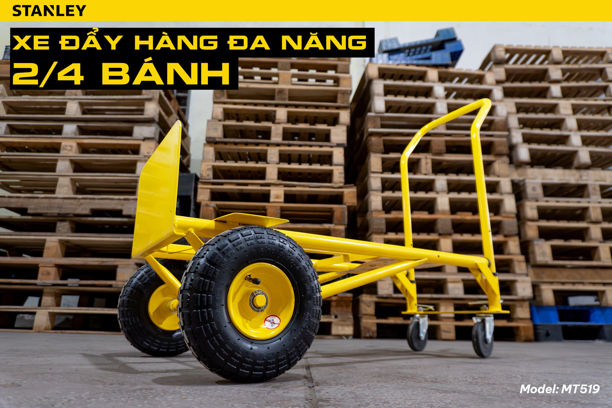 Xe đẩy hàng chuyển đổi 2 - 4 bánh Stanley MT519 - Tải trọng 150kg (2 bánh) - 200kg (4 bánh). - Ảnh 7