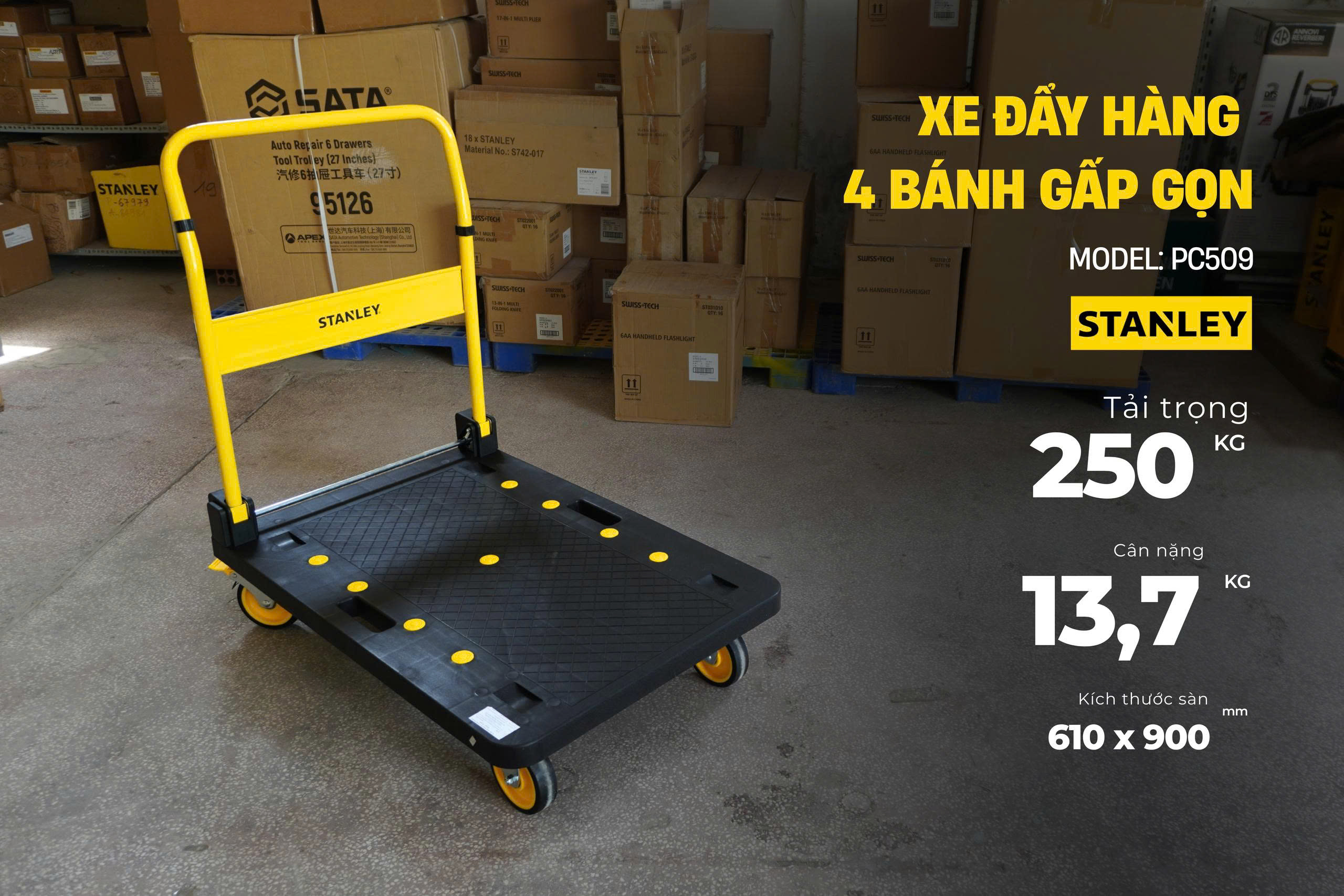 Xe đẩy hàng 4 bánh Stanley PC509 - Tải trọng 250kg. - Ảnh 6