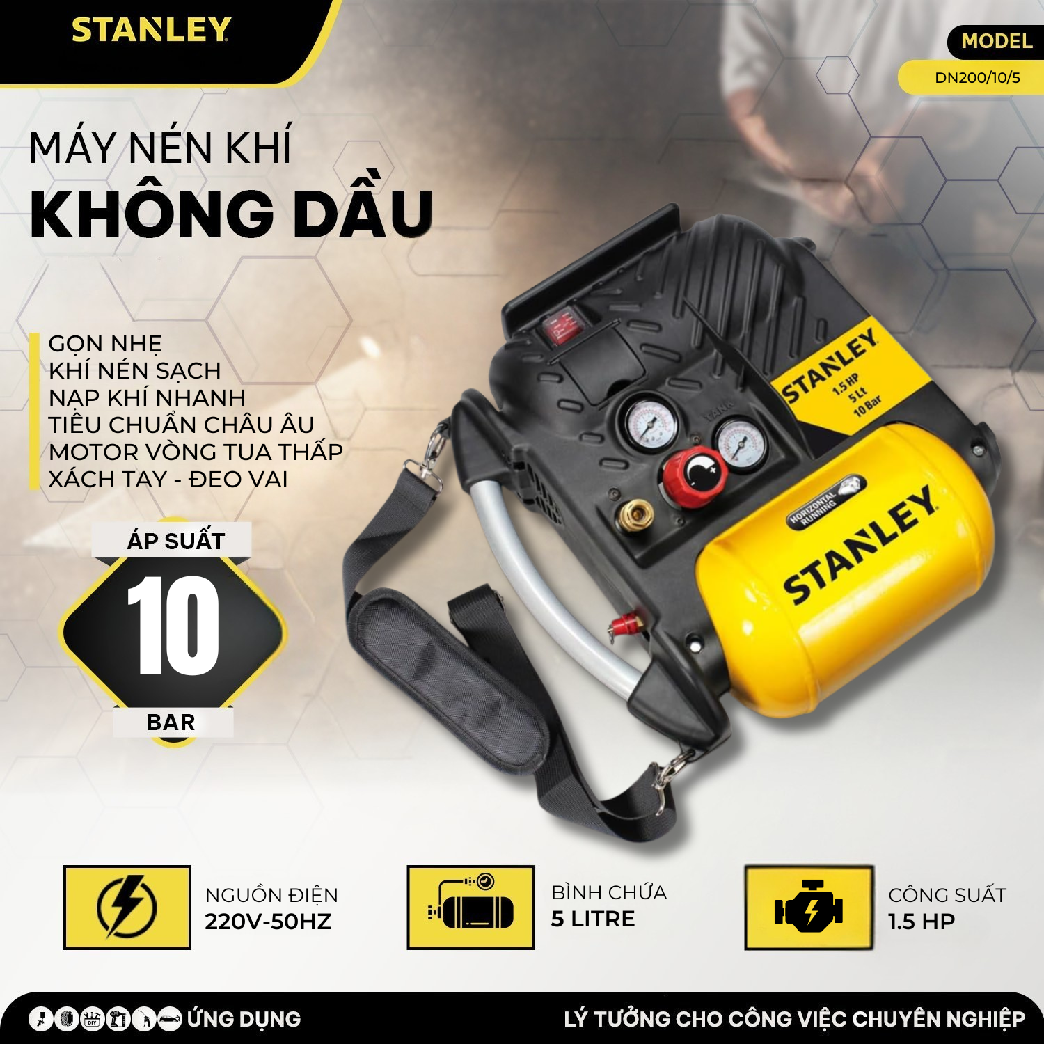 Máy nén khí không dầu 5L Stanley DN200/10/5