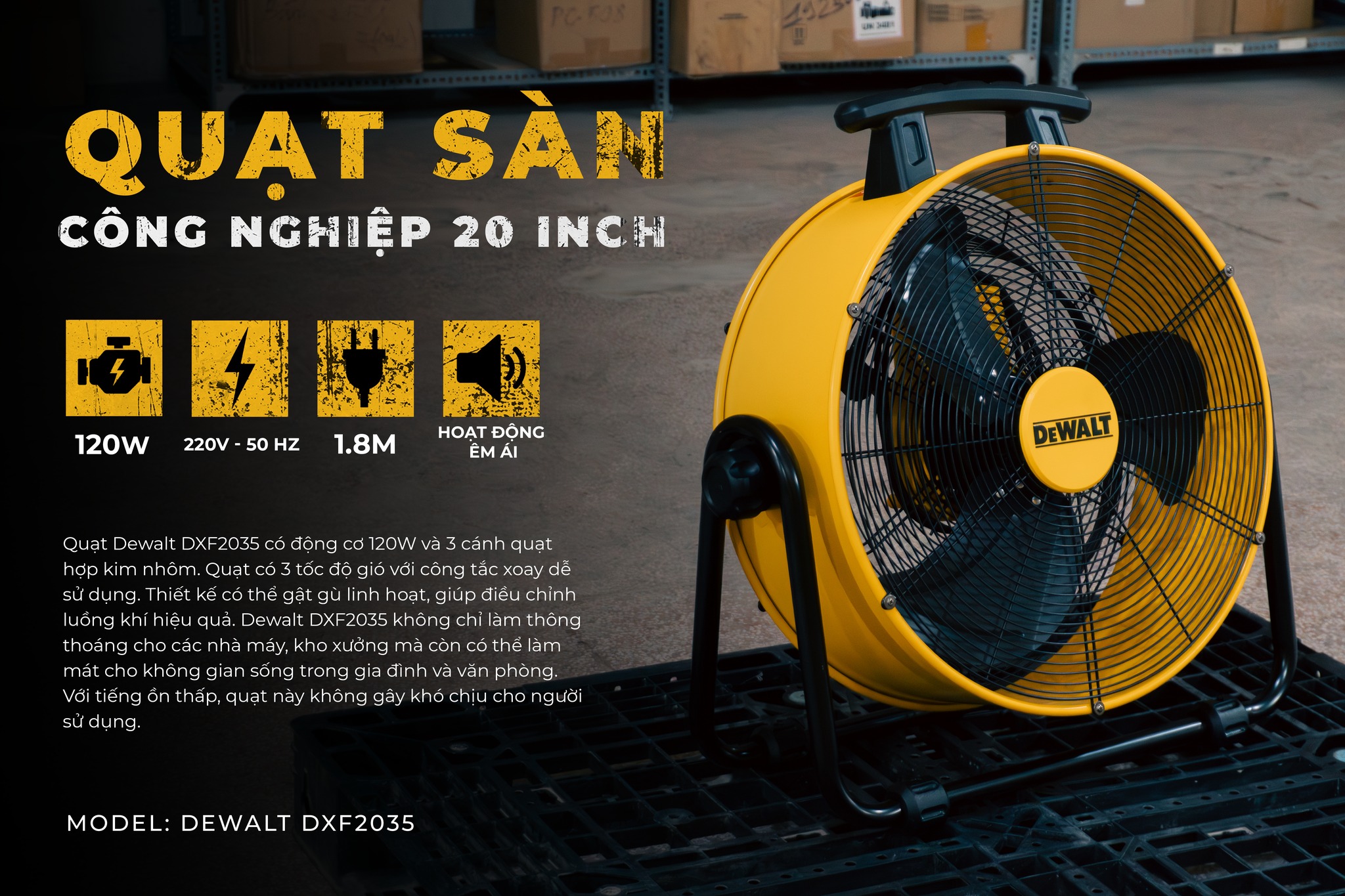 Quạt Công nghiệp Dewalt 20" DXF2035 - Ảnh 4