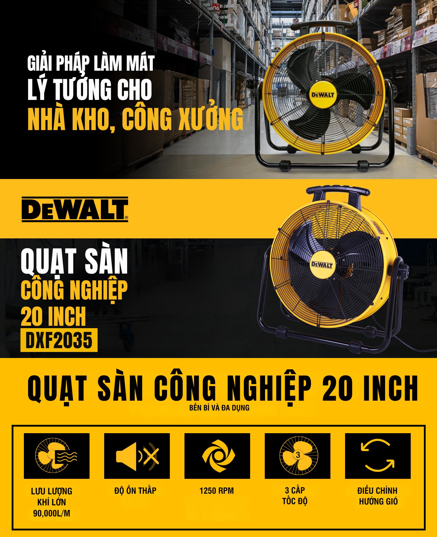 Quạt Công nghiệp Dewalt 20" DXF2035 - Ảnh 2
