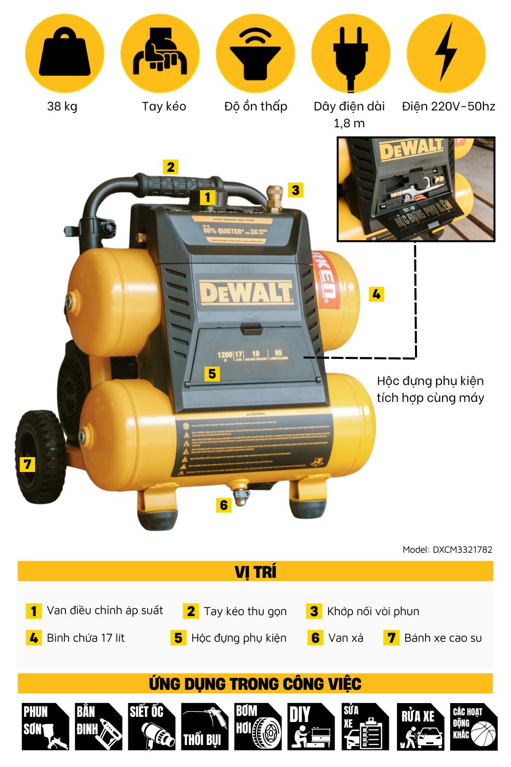 MÁY NÉN KHÍ KHÔNG DẦU 17L DEWALT DXCM3321782 - Ảnh 3