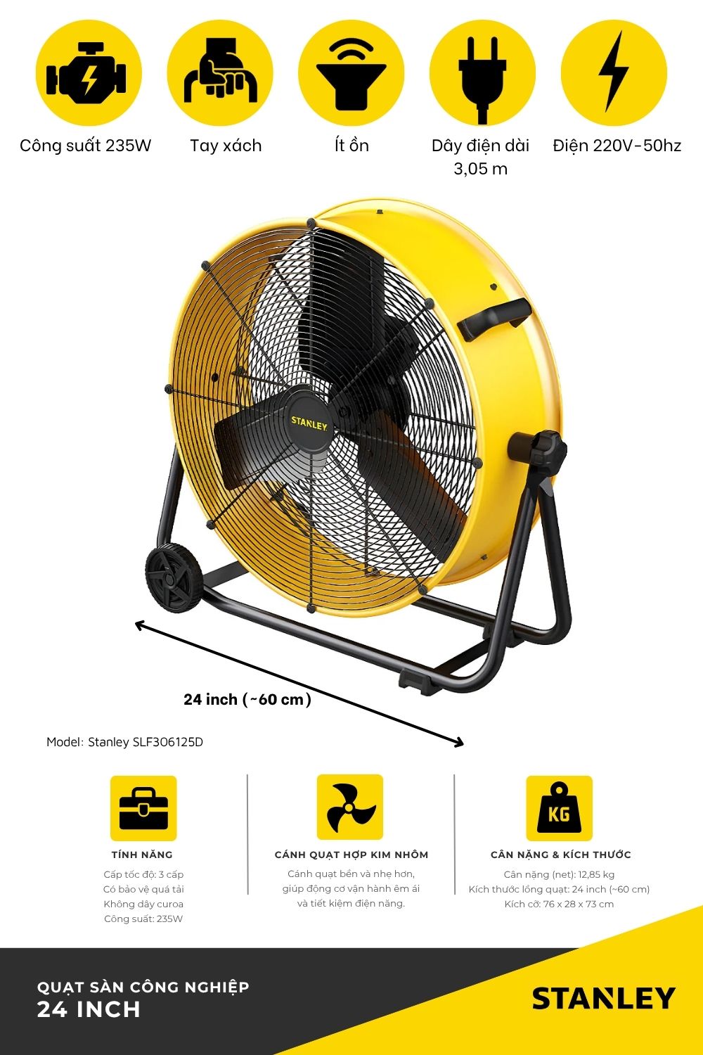 Quạt Công nghiệp Stanley 24” SLF306125D - Ảnh 3