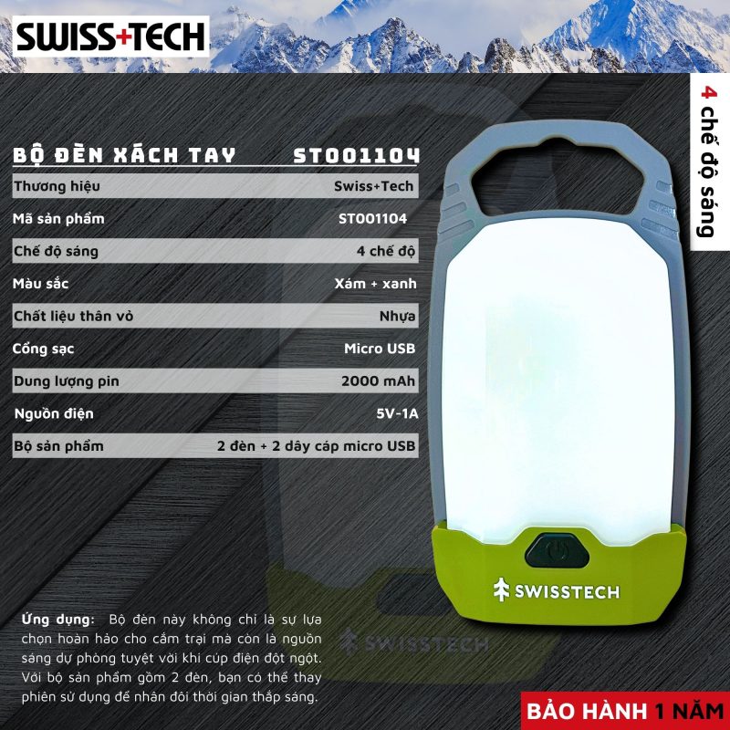 Bộ đèn xách tay dùng trong cắm trại dùng Pin sạc  SWISS+TECH ST001104 - Ảnh 2