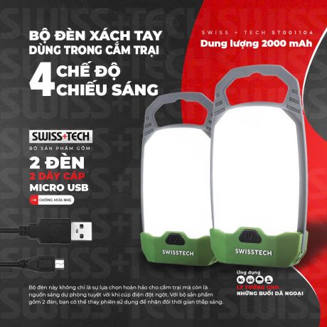 Bộ đèn xách tay dùng trong cắm trại dùng Pin sạc  SWISS+TECH ST001104