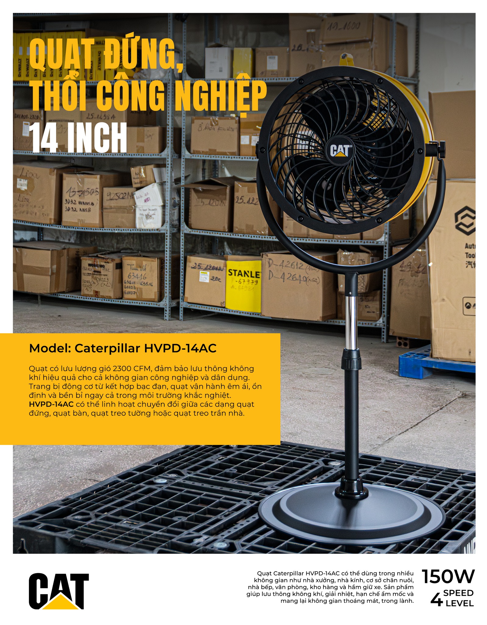 Quạt đứng công nghiệp Caterpillar 14" HVPD-14AC - Ảnh 4