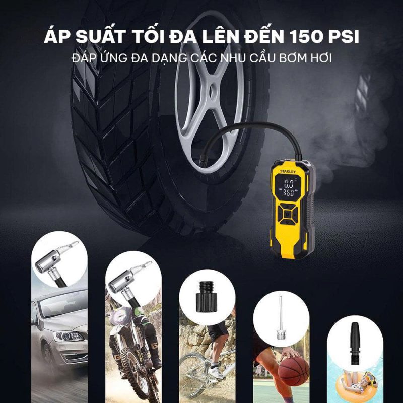 Dụng cụ đa năng bơm xe, đèn pin Led, sạc dự phòng STANLEY Model SXIF0101 Tiêu chuẩn Châu Âu - Ảnh 8