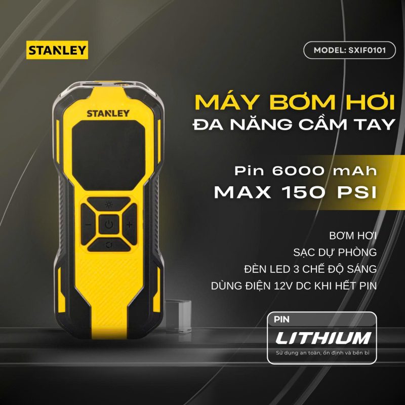 Dụng cụ đa năng bơm xe, đèn pin Led, sạc dự phòng STANLEY Model SXIF0101 Tiêu chuẩn Châu Âu - Ảnh 4