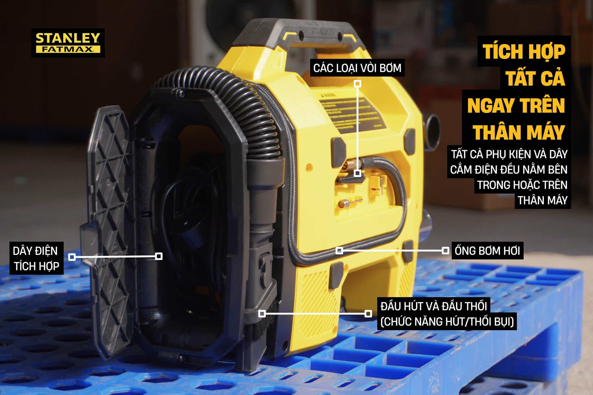 Máy bơm hơi đa năng dùng pin kèm tính năng thổi và hút bụi hiệu STANLEY Model SXVI02001, 3 trong 1 - Ảnh 8