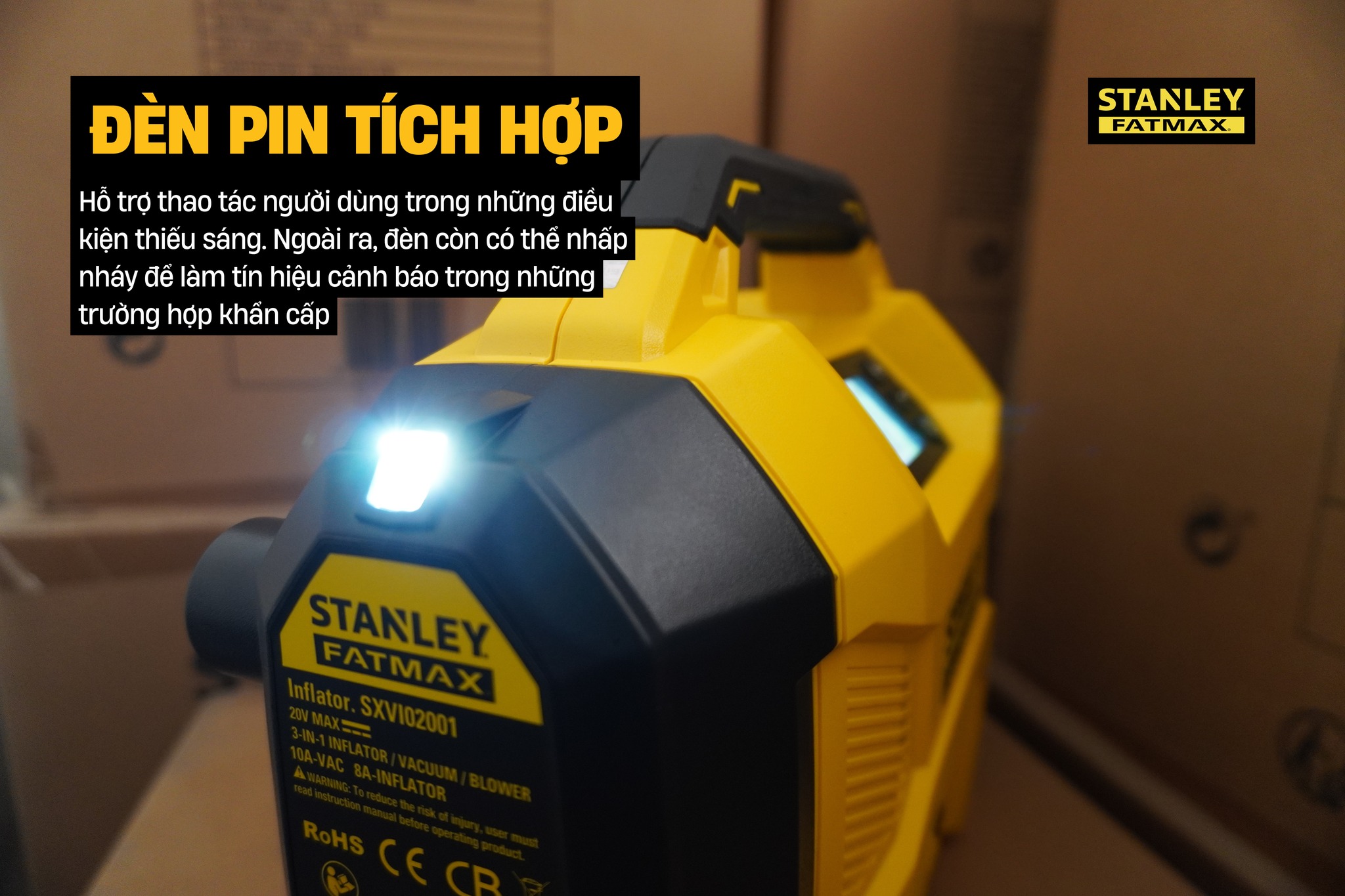 Máy bơm hơi đa năng dùng pin kèm tính năng thổi và hút bụi hiệu STANLEY Model SXVI02001, 3 trong 1 - Ảnh 7