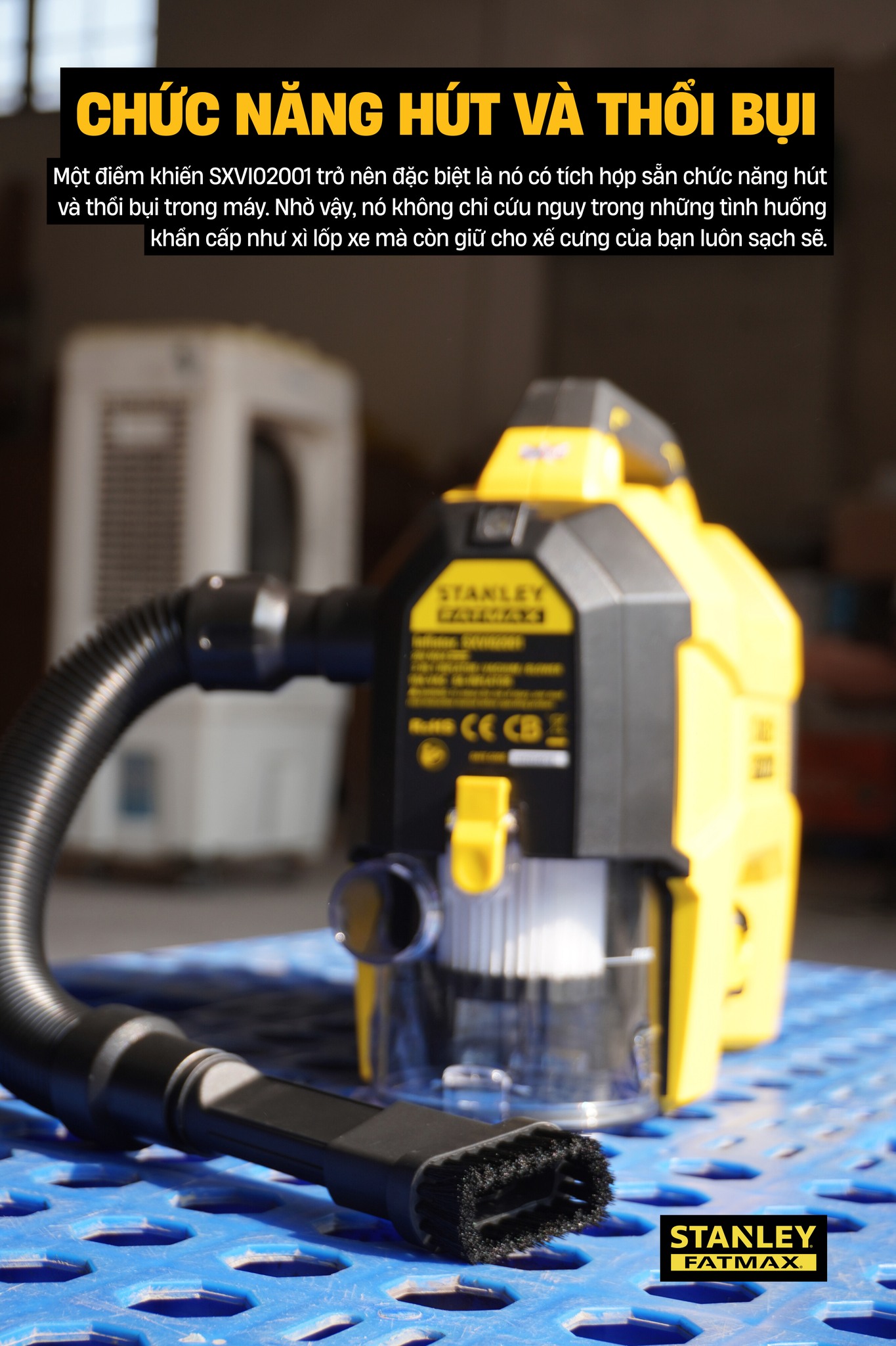 Máy bơm hơi đa năng dùng pin kèm tính năng thổi và hút bụi hiệu STANLEY Model SXVI02001, 3 trong 1 - Ảnh 6