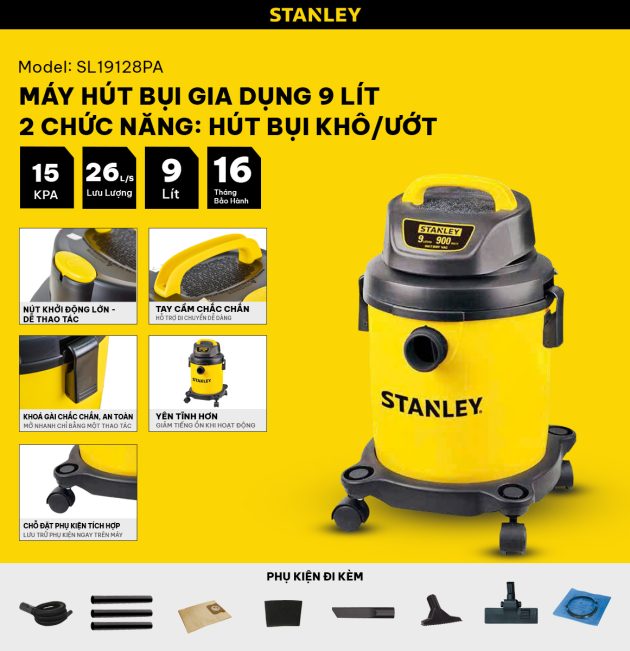 Máy hút bụi 2 chức năng Stanley SL19128PA - 9L - 15Kpa