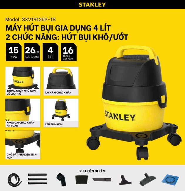 Máy hút bụi 2 chức năng Stanley SXV19125P-1B – 4L – 15Kpa