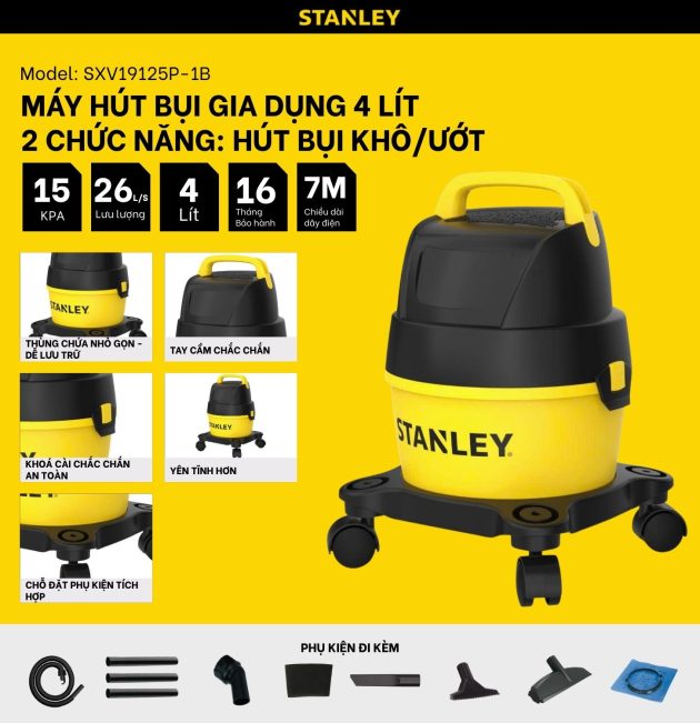 Máy hút bụi 2 chức năng Stanley SXV19125P-1B – 4L – 15Kpa