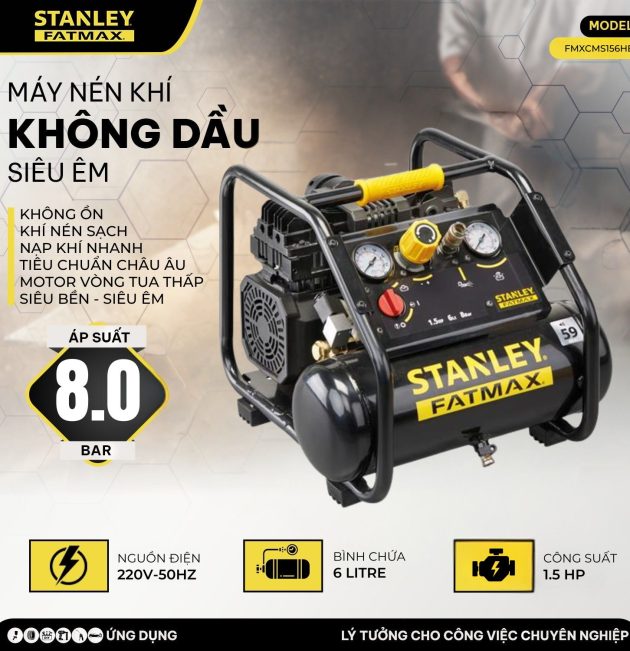 MÁY NÉN KHÍ KHÔNG DẦU 6L STANLEY FATMAX FMXCMS156HE