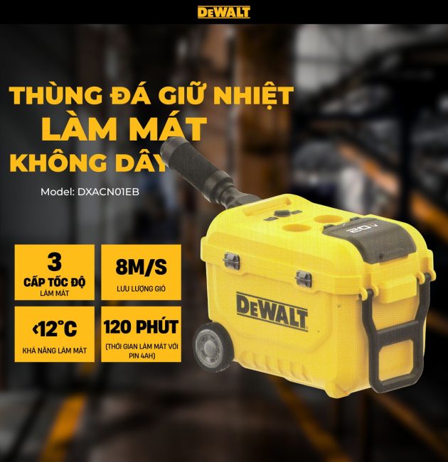 Thùng đá giữ nhiệt làm mát không dây 18V Dewalt DXACN01EB
