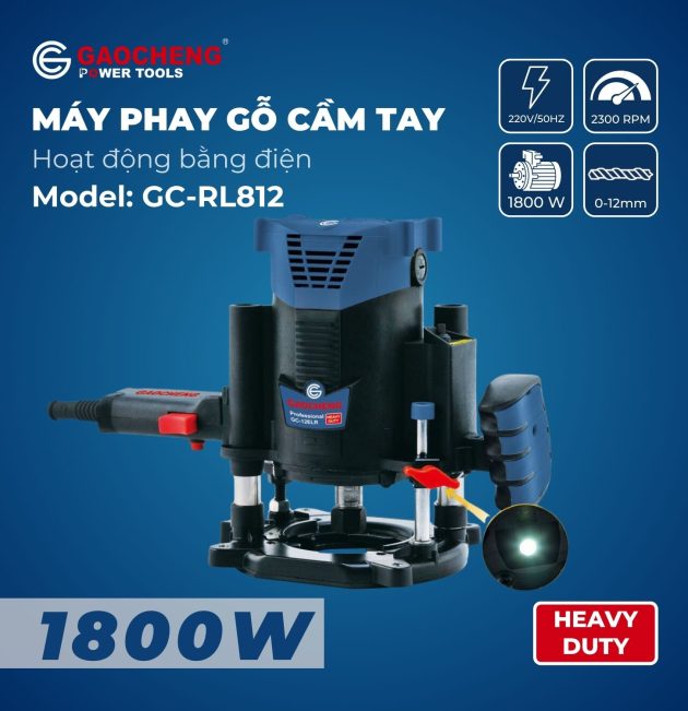 Máy phay gỗ cầm tay, hoạt động bằng điện Model: GC-RL812
