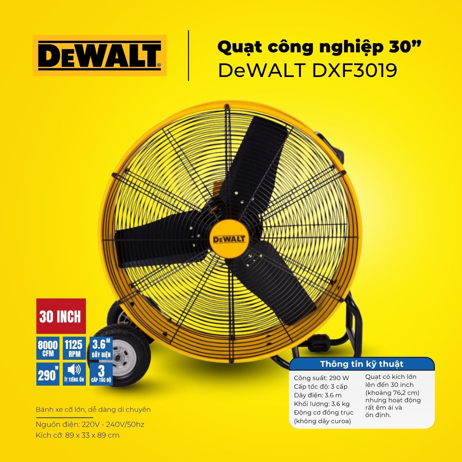 Quạt Công nghiệp Dewalt 30″ DXF3019