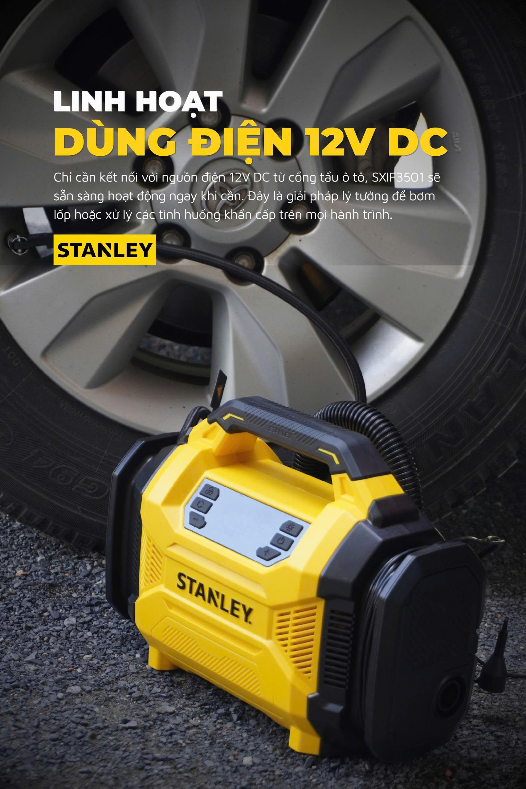 Máy bơm hơi đa năng dùng điện 12V/220V Stanley SXIF3501 - Ảnh 11