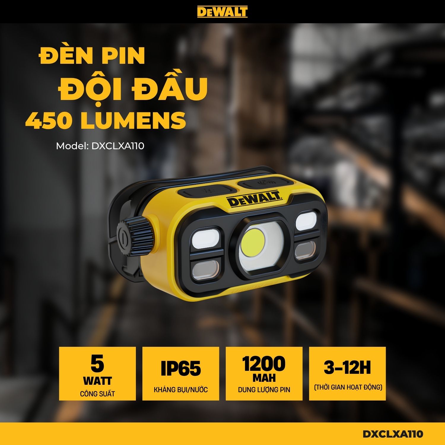 Đèn pin đội đầu 450 lumens Dewalt DXCLXA110