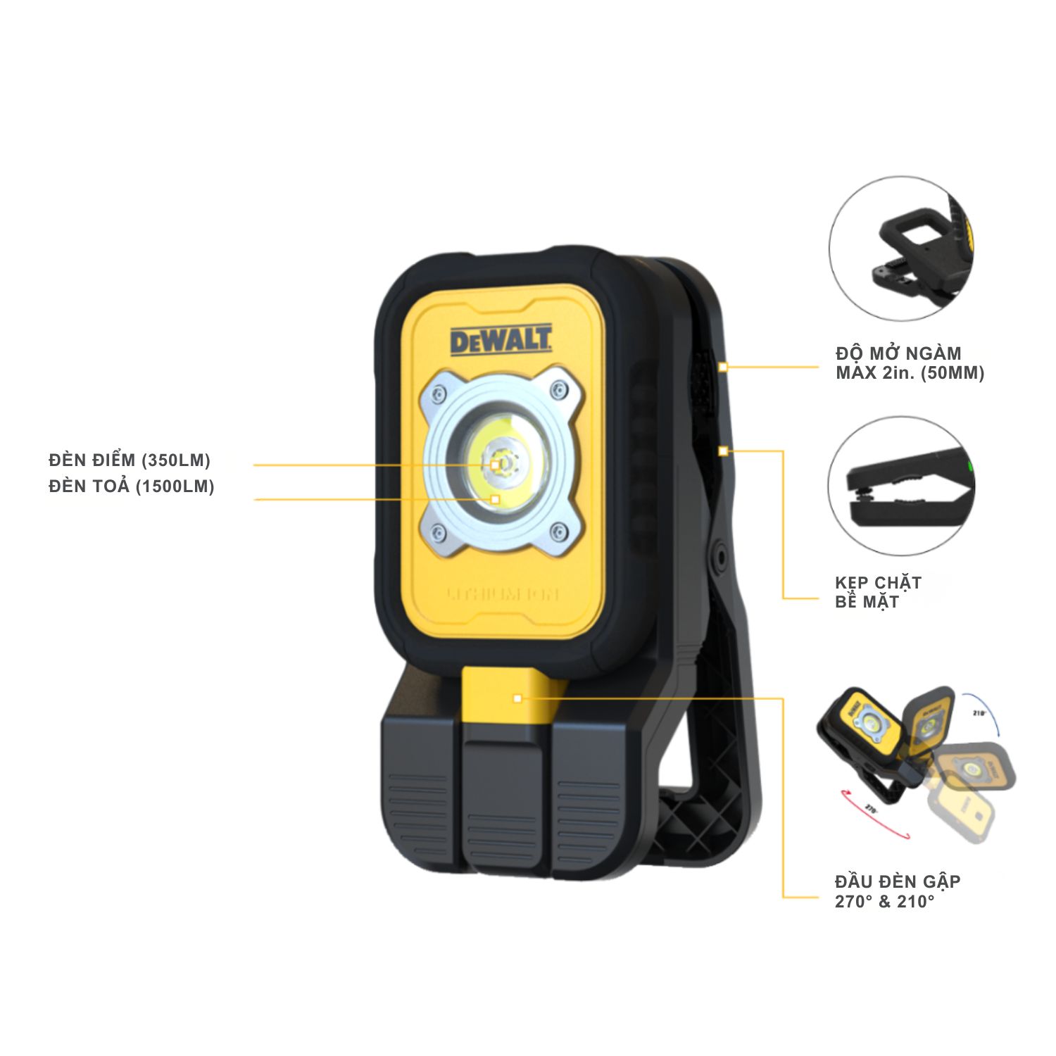 Đèn cài cúc áo Dewalt Model DXCLXA140 độ sáng 1500 lumens - Ảnh 3