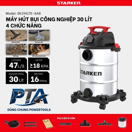 Máy hút bụi Công nghiệp 4 chức năng Starken SK19417E-8AB – 30L – 18Kpa