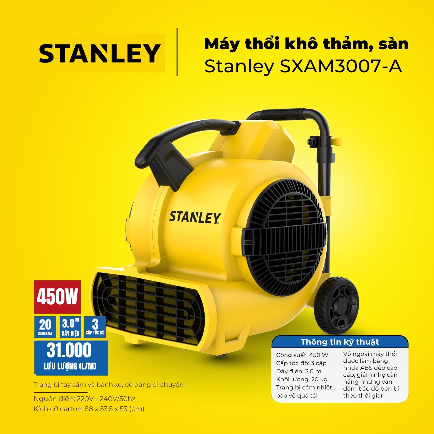Máy thổi khô thảm, sàn Stanley SXAM3007-A
