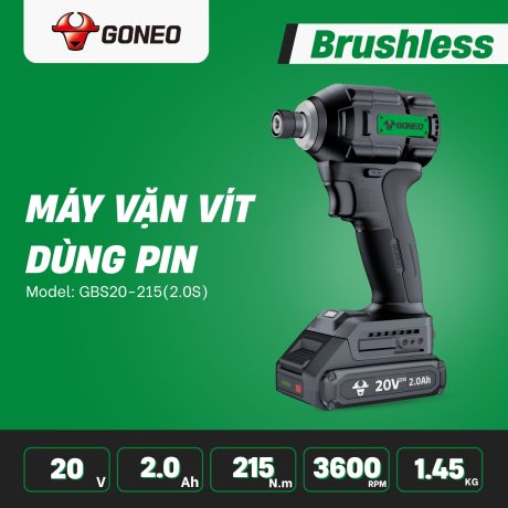 Máy Vặn Vít Động Lực Dùng Pin Không Chổi Than GONEO 20V Model: GBS20-215 (2.0S)