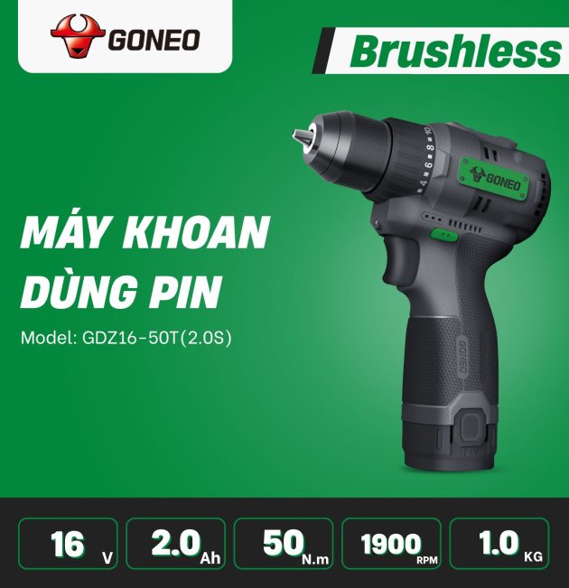 Máy Khoan Pin Không Chổi Than GONEO 16V 10mm Model: GDZ16-50T