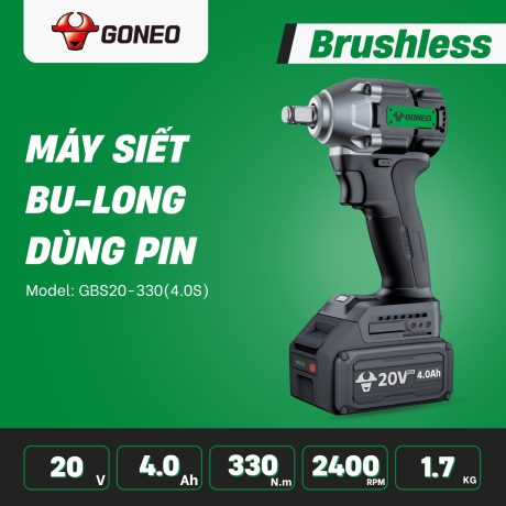 Máy Siết Bu Lông Dùng Pin Không Chổi Than GONEO 20V Model: GBS20-330 (4.0S)