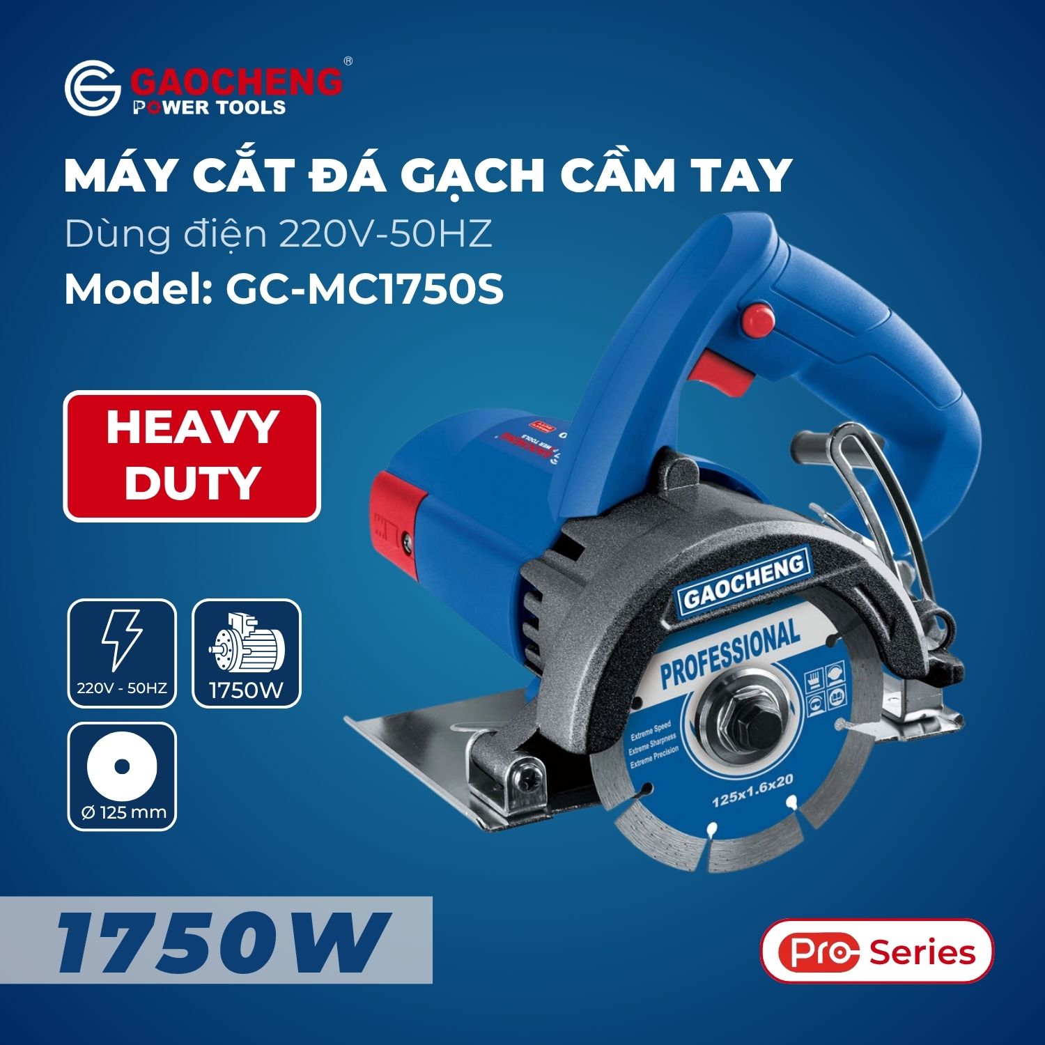 Máy cắt đá gạch cầm tay 125mm, hoạt động bằng điện Model: GaoCheng GC-MC1750S
