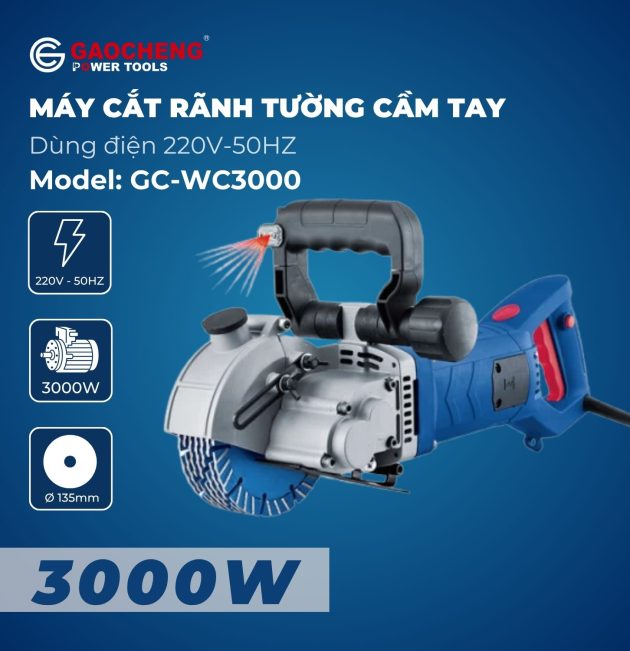 Máy cắt rãnh tường cầm tay, hoạt động bằng điện Gaocheng Model: GC-WC3000
