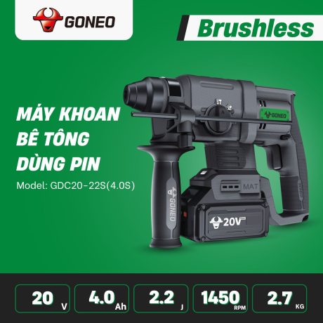 Máy Khoan Bê Tông Dùng Pin Không Chổi Than GONEO Model: GDC20-22S (4.0S)