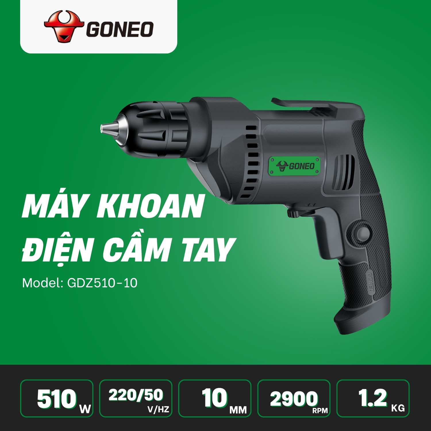 Máy khoan điện cầm tay Goneo model: GDZ510-10