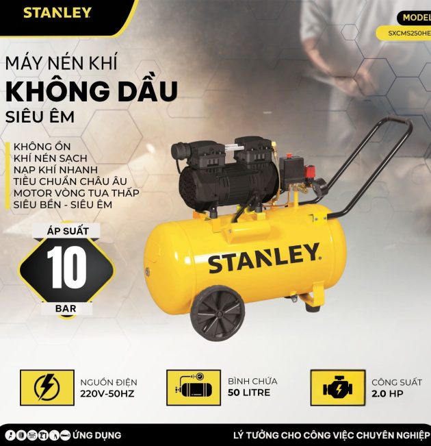 Máy nén khí không dầu giảm âm 50L Stanley SXCMS250HE